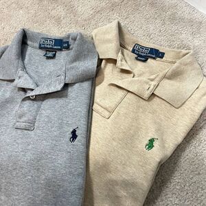 Polo Ralph Lauren Large 2 Lot Bundle Grey Beige Small Pony Casual Short Sleeve